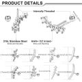 1Pc 16G Stainless Steel Screw Back Stud Earrings for Women Men, Fashion Cubic Zerconia Cartilage Conch Helix Ear Piercing Jewels. 