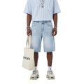 Men's and women's blue ripped jeans trendy American loose straight leg non stretch casual shorts suitable for summer street wear. 