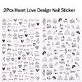 2pcs Heart Love Design 3D Nail Art Stickers English Letter Cool Girl Face Sliders Valentine Day Manicure. 