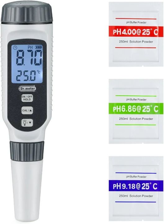 Dr.meter pH Meter, Upgraded 0.01 Resolution High Accuracy PH Tester with Backlit Two-Color LCD Display and ATC, 0-14pH Measurement Range with Data Hold Function Digital pH Tester Pen-PH838