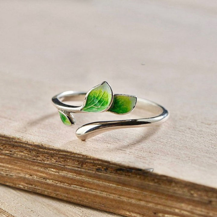 Green%20Enamel%20Leaf%20Ring%20Adjustable%20Oil%20Drop%20Open%20Ring%20Women's%20Ring%20for%20Ladies%20Personality%20Daily%20Holiday%20Party%20Jewelry%20Accessories%20-%20Image%202