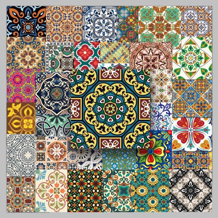 50Pcs Vintage Floral Tile Journal Stickers - Creative Pattern Cartoon ...
