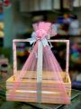 Gift basket, wooden gift basket, birthday gift basket, pink basket, baby girl basket, gift basket for girls & boys. 