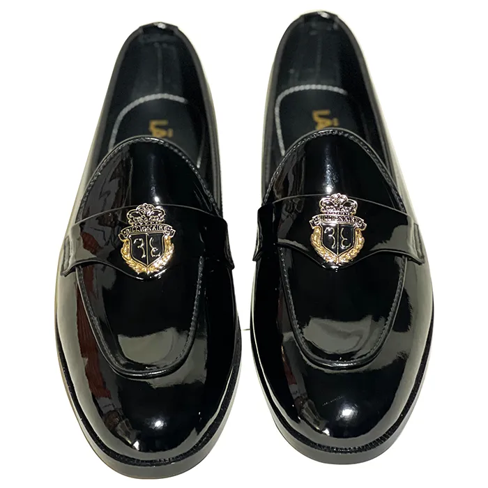 ORANGLES Crest Edition Luxury Black Loafers – Premium Party & Wedding Shoes for Men" - high resolution display - exposing craftsmanship - Image 2 of 2 | built for everyone | Crest Edition Luxury Black Loafers – Premium Party & Wedding Shoes for Men" for sale Georgia | Free Shipping ORANGLES