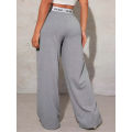 Women's Fashion Pants High Waist Webbing Loose Women's Wide Leg Pants Solid Colour Casual Female Pants Autumn Daily Wear.