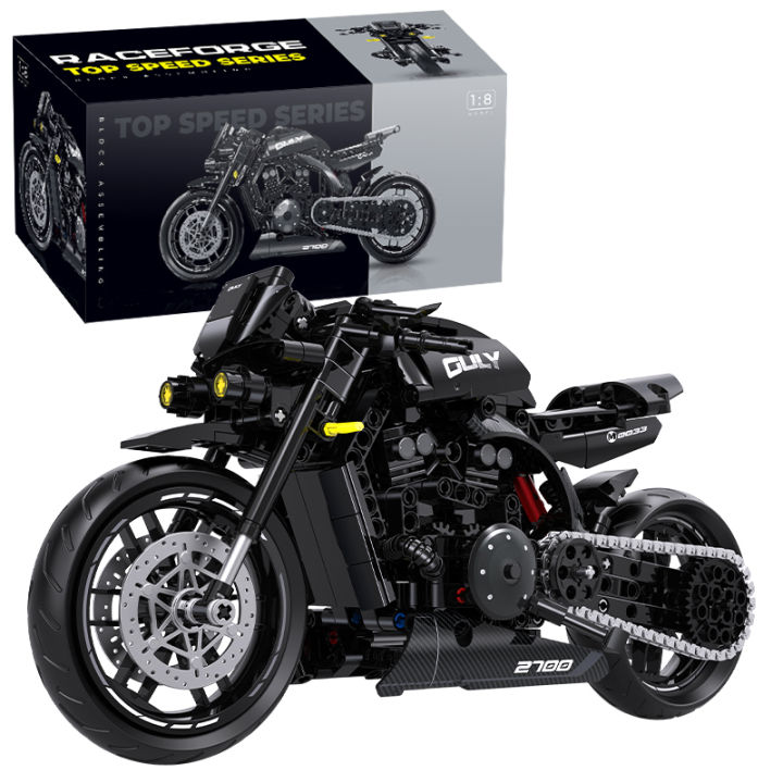 New 500+pcs Super Racing Dark Motorcycle Technical DIY Blocks Motorbike Model MOC Bricks Sets  for Boys  Kids Toys 1:8