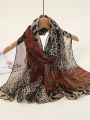 Bohemian Styles New Leopard Print Patchwork Chiffon Silk Scarf Female Women Shawl Ventilate Wrap Scarves.