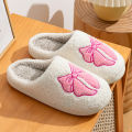 Fashion Cute Pretty Bow Women Slippers Indoor Winter Soft Sole Exquisite Warm Graceful Causal Dormitory Comfy Flat Cotton Shoes.