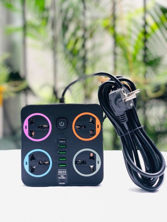 Heavy Duty Multi-Plug Extension Power Adapter or an Extension Board with 4 Sockets (4 USB ports & 1 Type- C) with 2 meter copper wire used in office & home etc