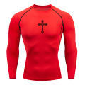 Cross Print Compression Shirt for Men Christian Athletic Tshirt Tees Tops Gym Workout Running Baselayers Undershirts Rash Guard.