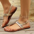 Women's Casual Flat Sandals, Fish Scale Pattern T-Shaped Thin Strap Sandals, Summer and Cool Flip-Flops, Suitable for Beach, Outdoor, Vacation, Valentine's Day .