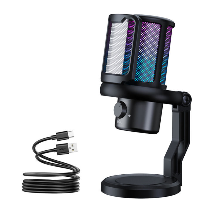 USB Computer Microphone Condenser Cardioid Plastic Gaming RGB Live ...