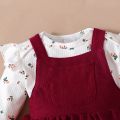 2PCS Newborn Baby Birthday Princess Dress Set Long Sleeves Romper+Red Strap Skirt for Infant Girl 0-18 Months New Year Outfits. 