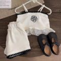 Children's Sets Floral Embroidered Strappy Top + Shorts 2-Piece Set Summer Kids Clothes Girls Kids Clothes Girl Clothes.
