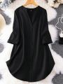 Roll Tab Sleeve flat collar Neck Button Front Shirt For Women's Girls Wear. 