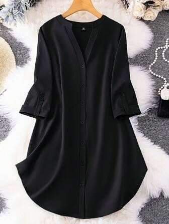 Roll%20Tab%20Sleeve%20flat%20collar%20Neck%20Button%20Front%20Shirt%20For%20Women's%20Wear%20-%20Image%207