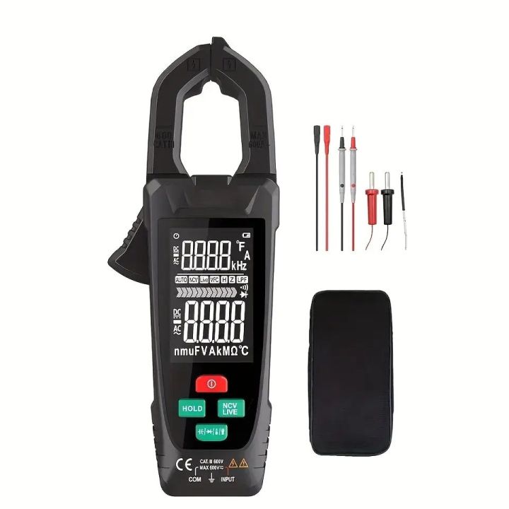 MastFUYI® New 2024 Big Screen Large Display Auto Range 9999 Count AC Current DC & AC Voltage Resistance Capacitance Temperature & NCV True RMS Digital Clamp meter
