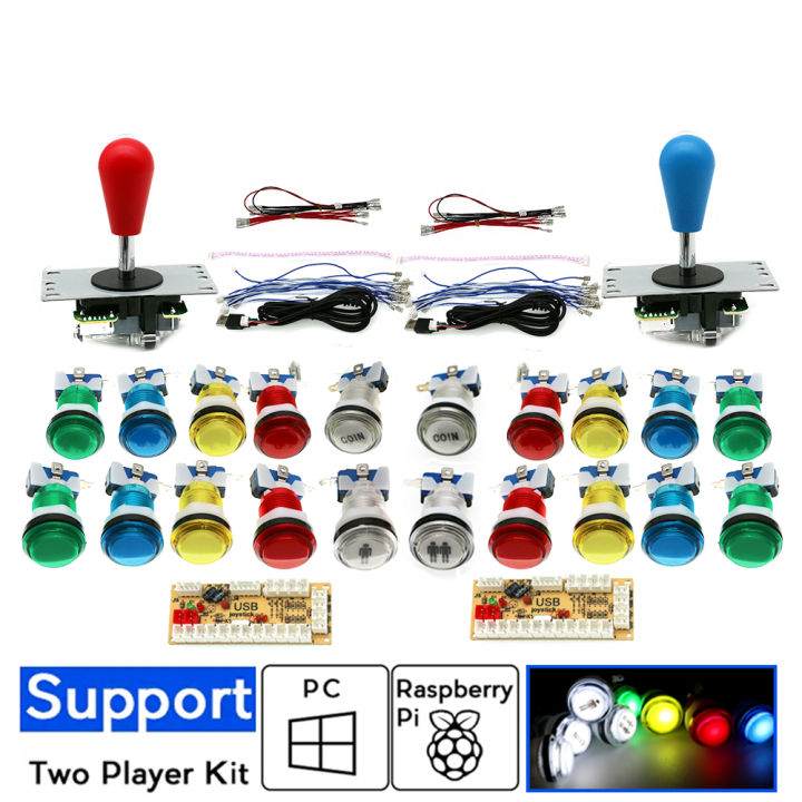 DIY PC Raspberry Pi Arcade Game Kit 2 Players With LED Push Button ...