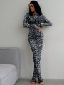 Dulzura 2024  Elegant Maxi Dress Printed Leopard Long Sleeve Dresses Women Clothes Y2K Lady Party Club Streetwear Holiday. 