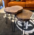 Custom Live Edge Coffee Tables – Rustic Minimalistic  sheesham Wood Slab Tables with Hairpin Legs – Natural Round Center Table for Living Room. 