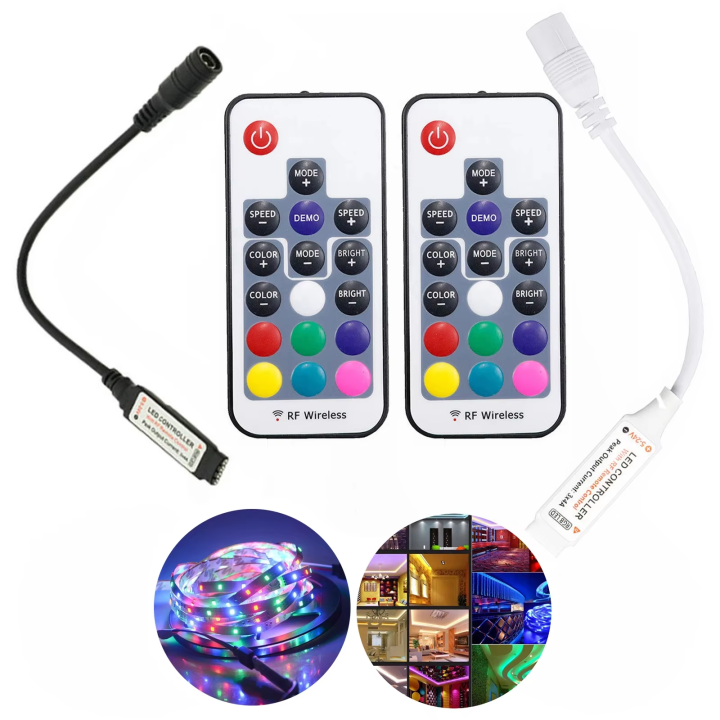 Mini LED RGB Remote Controller DC 5V-24V 17 Keys RF Wireless Dimmer ...