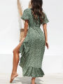 Summer Beach Maxi Dress Women Floral Print Boho Long Chiffon Dress Ruffles Wrap Casual V-Neck Split Party Dress Robe Femme.
