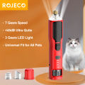 ROJECO Pet Electric Nail Grinder Rechargeable Dog Paw Grooming Nail Clipper LED Light 7 Speeds Adjustable Cat Claw Nail Grinder. 