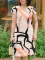 ZANZEA Summer Short Sleeve Dress Women Knee-length O Neck Casual 2024 OL Work Printing Party Vestidos Holiday Elegant Sundress. 