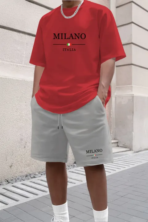 2026%20New%20Summer%20Men's%20Letter%20Printed%20Comfortable%20and%20Breathable%20Round%20Neck%20T-shirt%20and%20Shorts%20Set%20Solid%20Color%20Colo%20Sportswear%20-%20Image%203