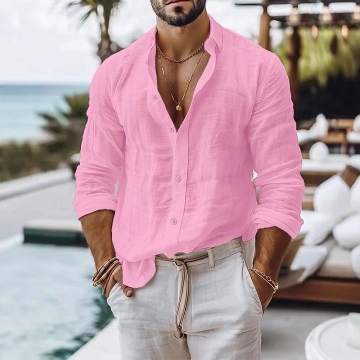 Cotton%20Linen%20Shirt%20for%20Men%20Summer%20Beach%20Style%20Solid%20Color%20Single%20Breasted%20Breathable%20Shirts%20Lightweight%20Stylish%20Button%20Tops%20-%20Image%204