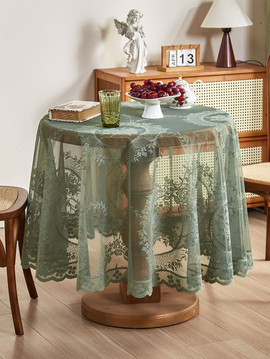 Green Round Mirror Flower Lace Tablecloth, Living Room Dining Table Decoration