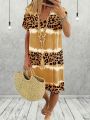 Fashion Women's Plus Size 1XL-8XL Casual Dress Short Sleeve Dress Tie Dye Leopard Short Sleeve V Neck Slight Stretch Dress.
