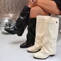 Women's Shoes New Pointed Toe Straight Glossy Medium Long Boots Large Size Chunky Heel Boots Women's Boots.