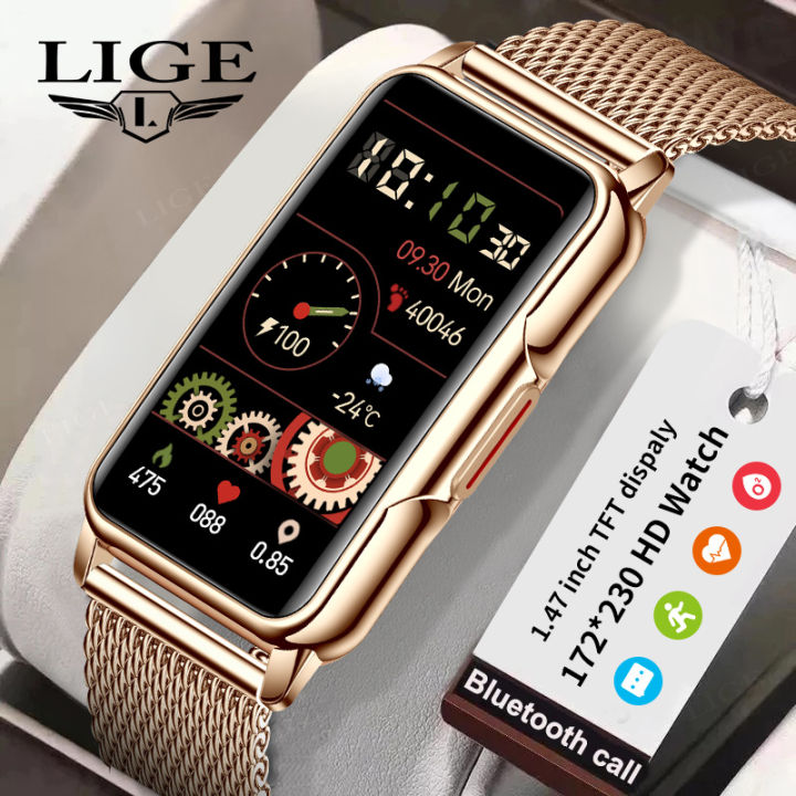 LIGE New Fashion Smart Watch Ladies Message Push Blood Pressure DIY Custom Dial Sports Bracelet Waterproof Men Smartwatch Women