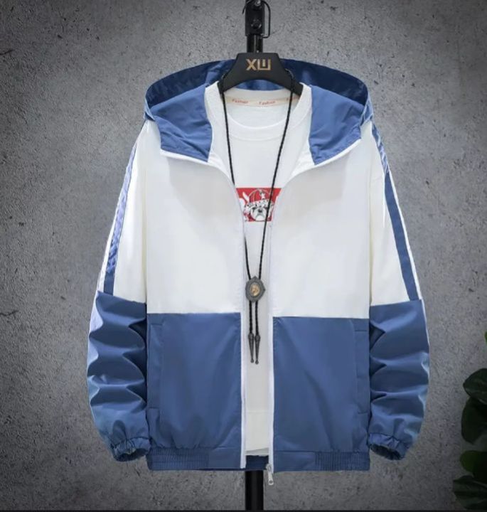 Deefuel Men's Multi-Colour Black & White Lightweight  Windproof Casual Hooded Single layer Jacket