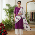 Jesan Super Shop Summer Ready Three Pieces Button Design Linen Fashionable Stitched Kurti Shalwar For Girls And Women. 