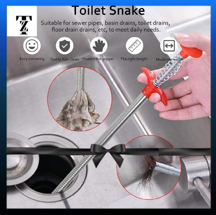 Metal Flexible 90 cm Wire Brush Hand Sink Cleaning Hook Sewer Dredging Device Snake Drain Cleaner Spring Pipe Dredging Tool Drain Opener Drain Clog Remover Sink Grabber Claws Opener Tool for Sewer Kitchen Sink Bathroom Tub Toilet Clogged Drains Catcher
