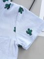 Infant Toddler Summer Full Print Cactus Pattern Short Sleeve Shirt And Shorts Set Outdoor Standing Collar Two-Piece Outfit. 