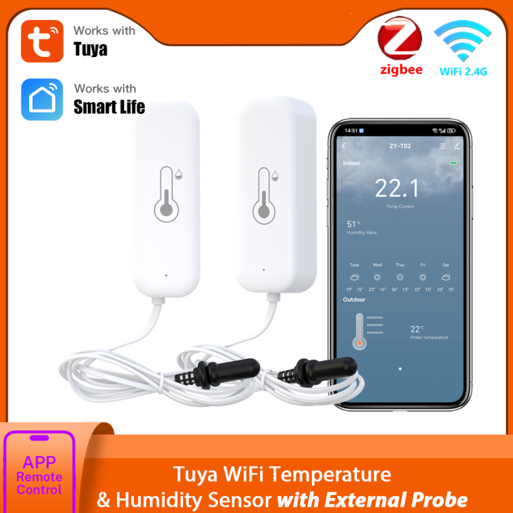 Tuya Zigbee WiFi Temperature Humidity Sensor with External Probe Thermometer Hygrometer Compatible with SmartLife Yandex Alexa