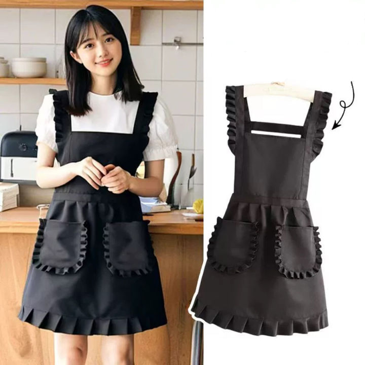 Stylish Korean Fashion Apron Princess Apron, Canvas Waterproof Dining Apron with Pockets, Polyester Apron for Women, Simple S