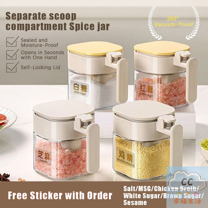 HUA HUA Sealed Glass Seasoning Jar Moisture-Proof Leak-proof Sugar And Salt Container With Dustproof Spice Jars Bottle Kitchen