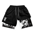 Berserk Print 2 in 1 Running Shorts for Men Gym Workout Fitness Athletic Shorts with Pockets Summer Activewear Quick Dry Stretch.