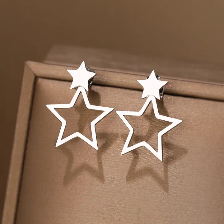 Stainless%20Steel%20Earrings%20New%20Classic%20Kpop%20Sweet%20Double%20Stars%20Temperament%20Girl's%20Daily%20Wear%20Pendants%20Earrings%20For%20Women%20Jewelry%20-%20Image%202