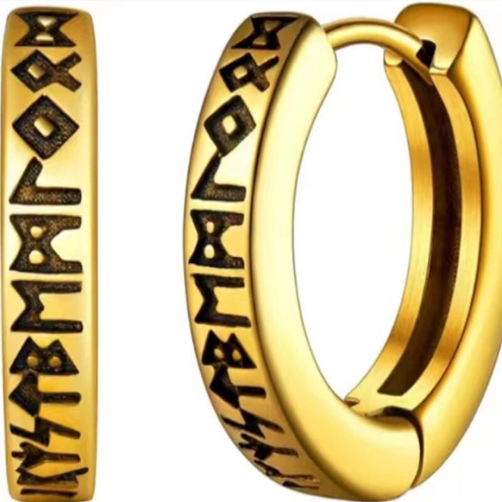 Stainless%20Steel%20Norwegian%20Viking%20Rune%20Hoop%20Earrings%20For%20Men%20Woman%20Unisex%2012%20Mm%20Huggie%20Hoop%20Religious%20Earring%20Jewelry%20-%20Image%206