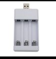3-slot portable charger for AA and AAA rechargeable with USB port Great Performance Battery Charger For AA AAA Batteries 3 Ports Battery Charger With USB Plug - white. 