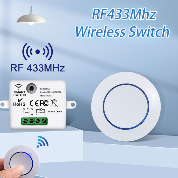 RF 433MHz Wireless Light Switch 220V 110V 10A Relay Receiver Mini Round ...