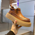 Trendy Luxury Workwear Leather oes Men's Winter New Fce Lined Warm Real Leather ort Boots Thi Bot Outdoor Cotton ....