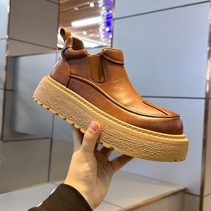 Trendy Luxury Workwear Leather oes Men's Winter New Fce Lined Warm Real Leather ort Boots Thi Bot Outdoor Cotton ...