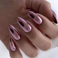 24pc/set Medium almond fake nails metallic mirror red black purple blue golden tips faux ongles y2k press on acylic false nail. 