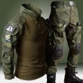 RU Camo  Sets Men Outdoor Breathable Long Sleeve T Shirts+Multi-pocket Straight Cargo Pant 2Pcs Suit Training Combat Set. 